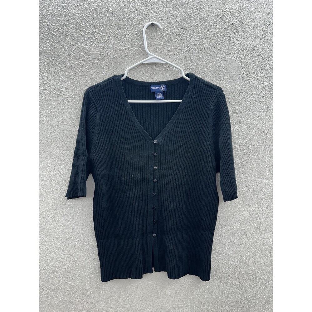 Venezia Jeans Clothing Womens Sweater 22/24 Black Ribbed Short Sleeve Button Up